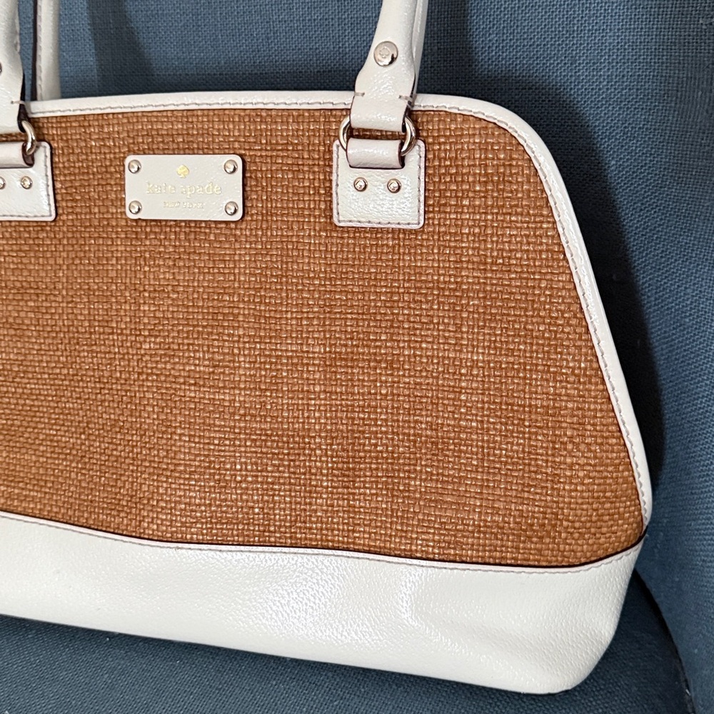 Kate Spade WOVEN Lotty Dome Satchel IVORY Leather & Brown Woven Straw panel EUC - Picture 15 of 15